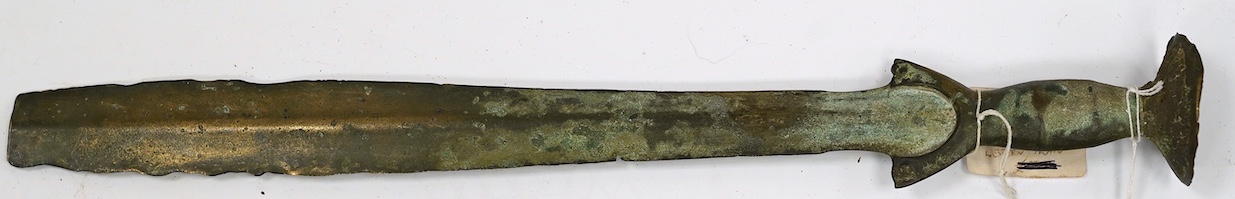 A Bronze Age (c.3200-2800BC) dagger from the Lurestan region of Western Iran, blade 37cm. Condition - fair excavated condition.